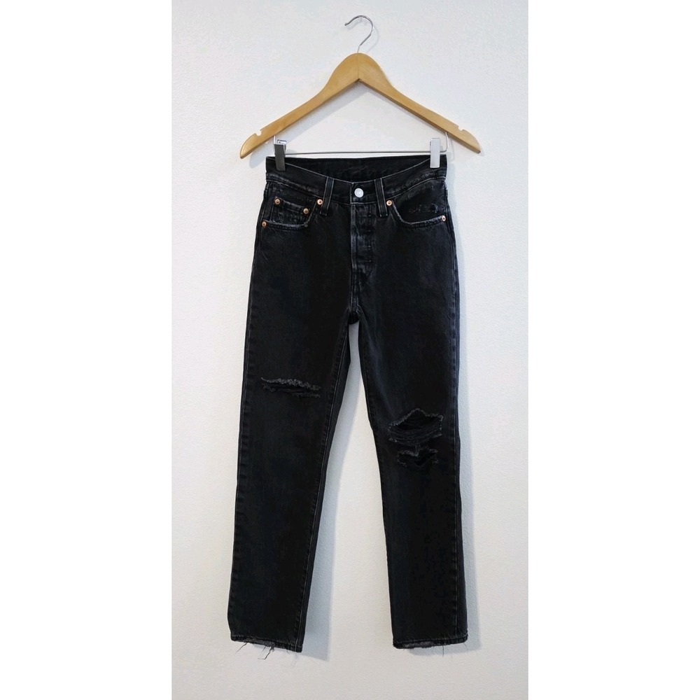 Levi's 501 Jeans Women's Size 24 Button Fly Mid Rise Straight Denim Black Wash